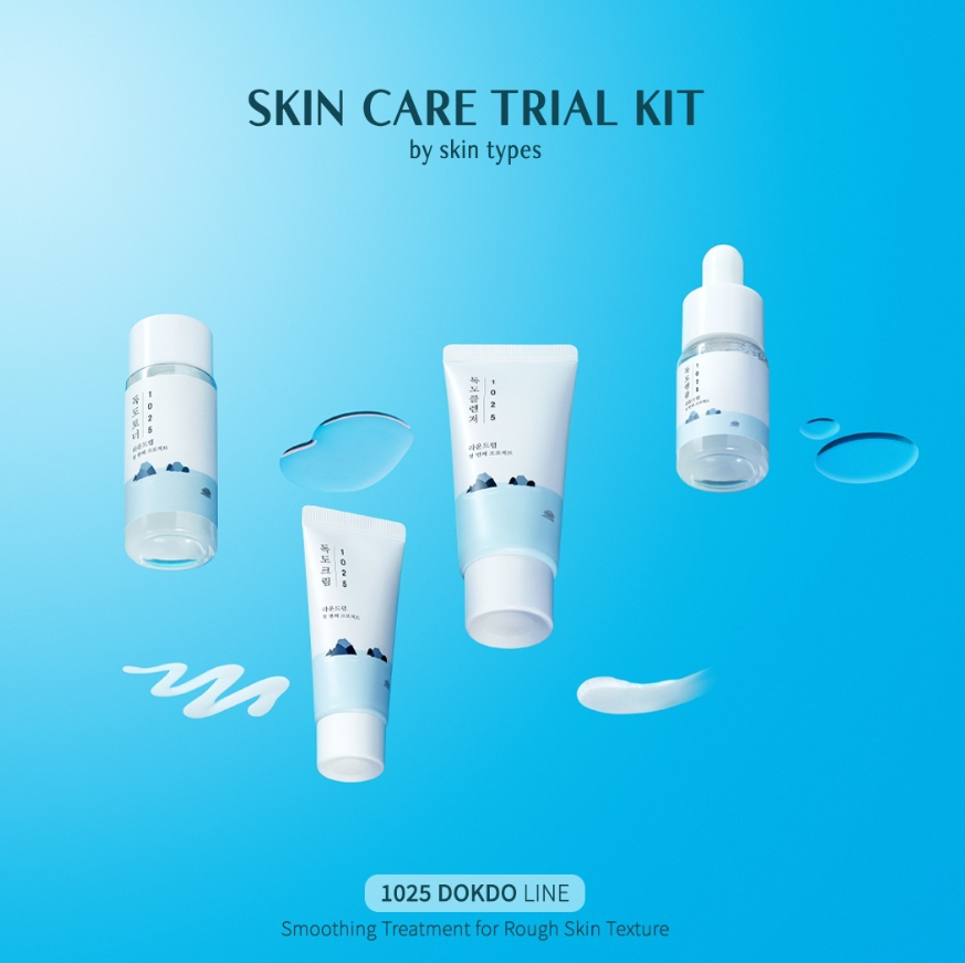 Round Lab - 1025 Dokdo Trial Kit (Cleanser 30 mL + Toner 20 mL + Ampoule 10 mL + Cream 20 mL).