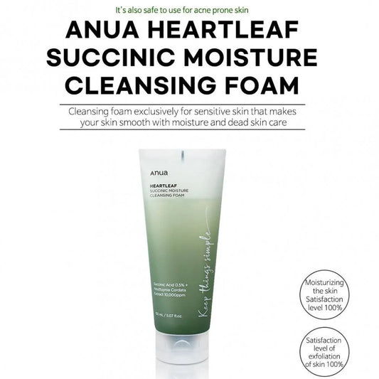 ANUA - Heartleaf Succinic Moisture Cleansing Foam (150 mL).