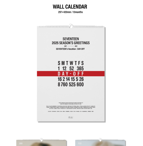 Seventeen - 2025 Season's Greetings - Wall Calendar (with K-Towns Season's Greetings Event)[POB - Spill the feels album's POB - Unreleased Selfie Photocard 2ea Included!! (Limited Quantity)]..
