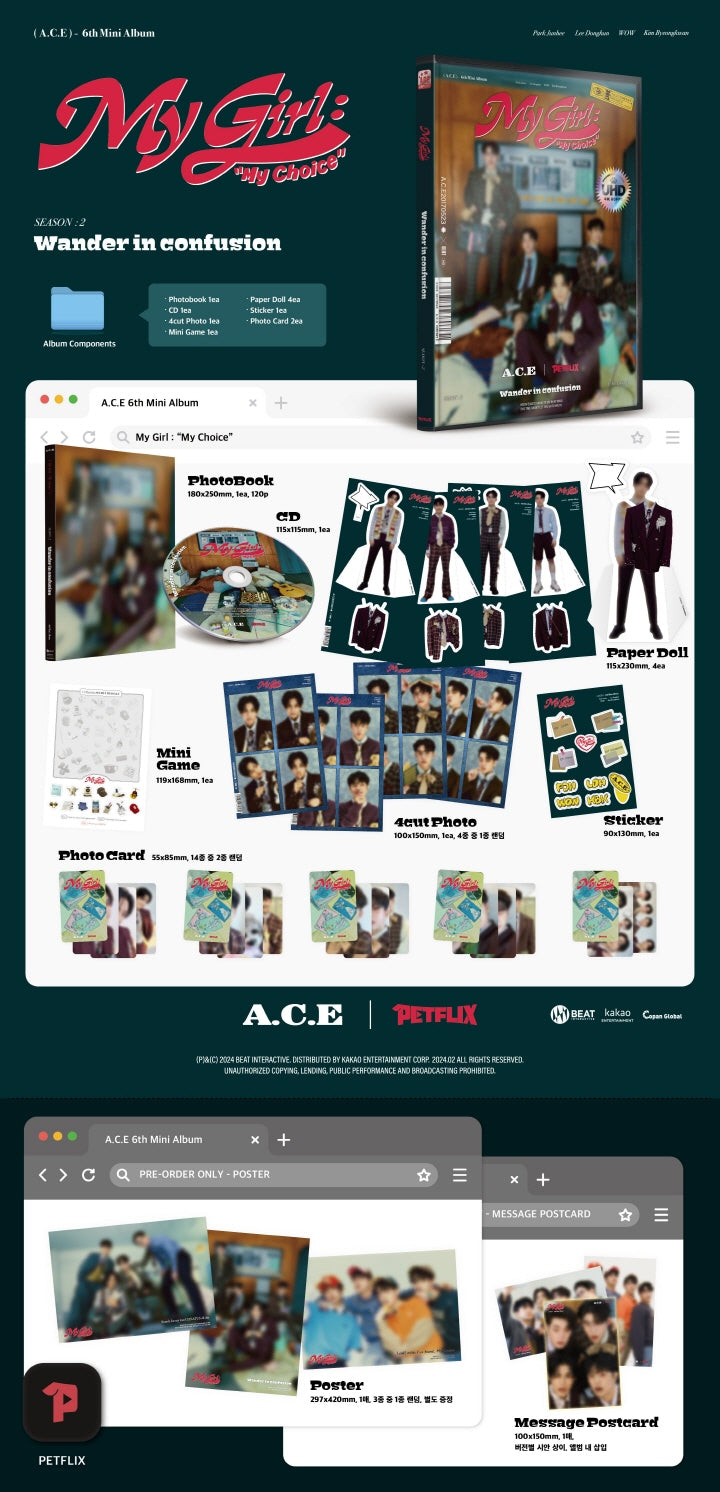 A.C.E 6th Mini Album My Girl : My Choice (3 Versions).
