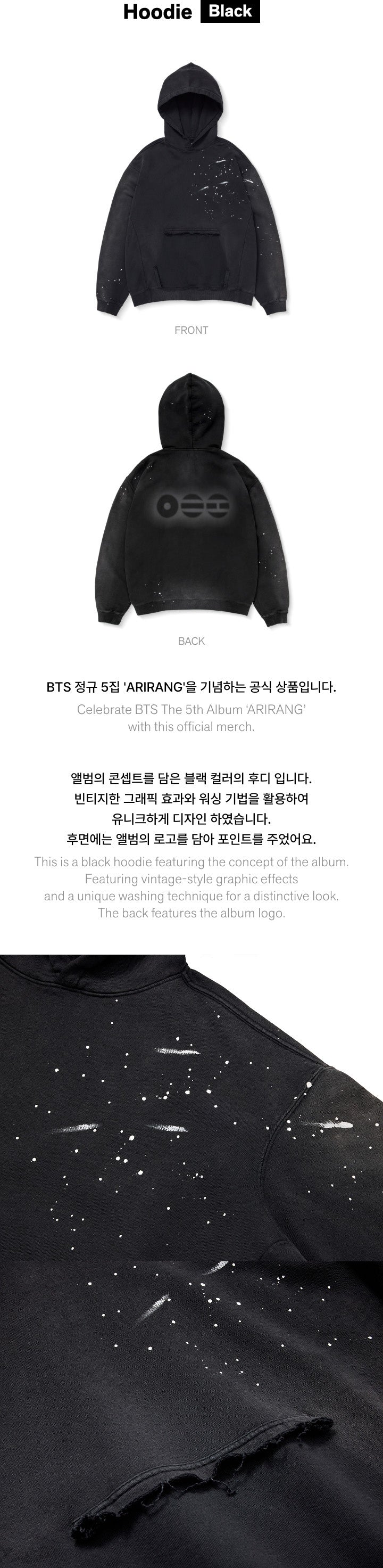 BTS - 5th Album [ARIRANG] Official Merch (Hoodie Black L Size)(POB