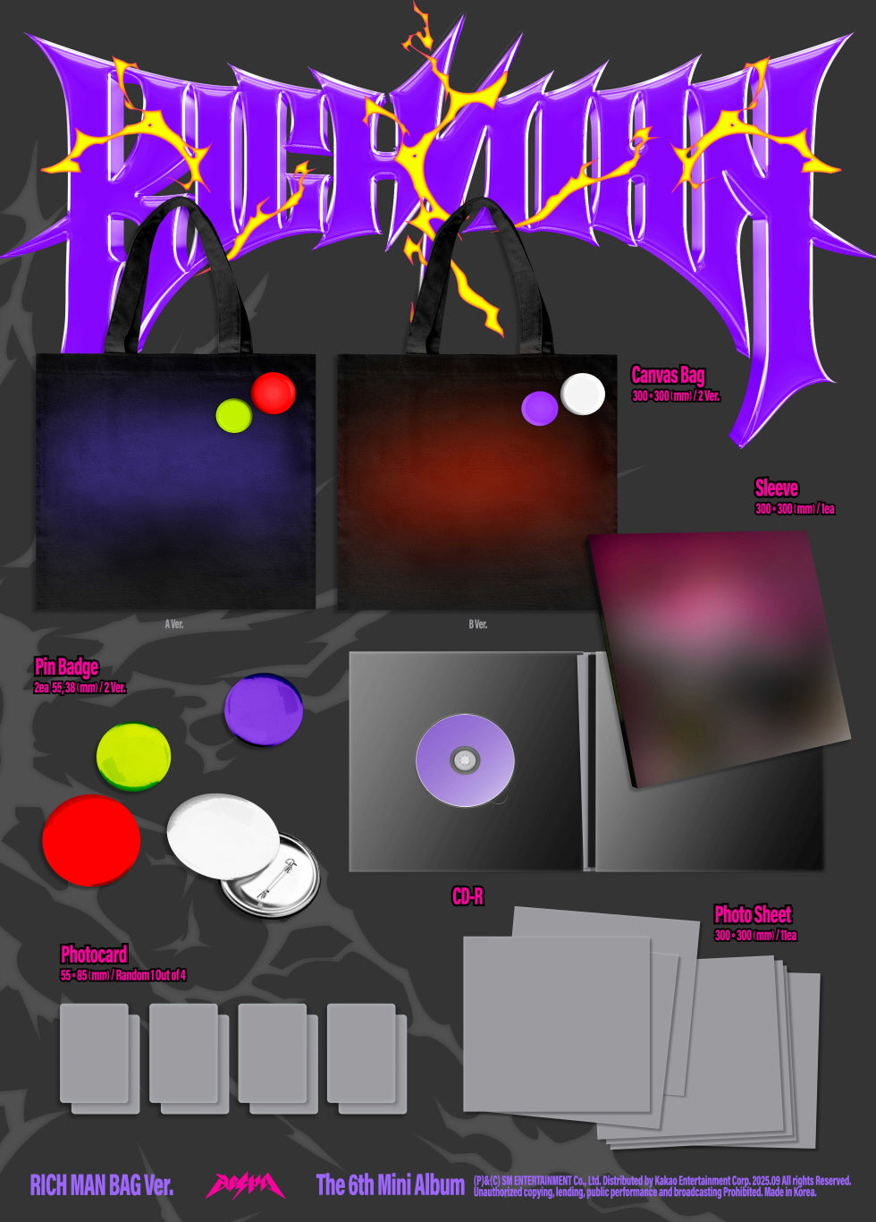 (PRE-ORDER 2025-09-05) aespa - 6th Mini Album [Rich Man] RICH MAN BAG Version (2 Versions) Random 1ea