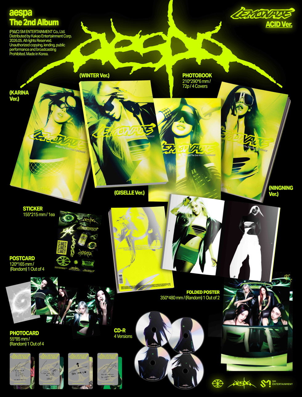 (PRE-ORDER 2026-05-29) aespa - 2nd Album [LEMONADE] ACID Version (4 Versions) Random 1ea (POB Included - Pre Order only)