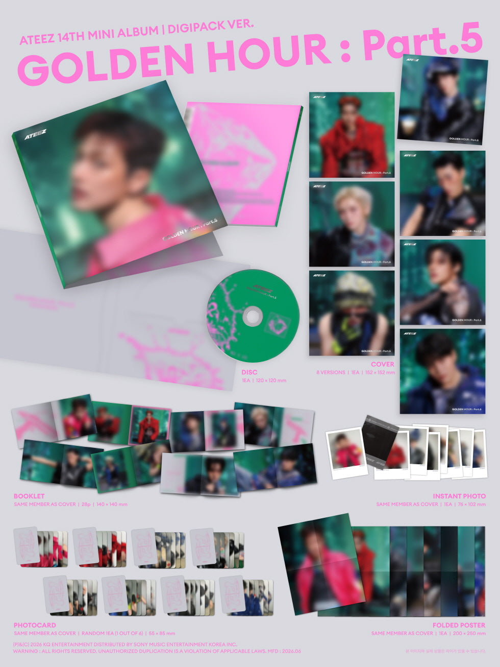 (PRE-ORDER 2026-06-26) ATEEZ - 14th Mini Album [GOLDEN HOUR : Part.5] DIGIPACK MEMBER Version (8 Versions) Random 1ea (POB Included - Pre-order only)