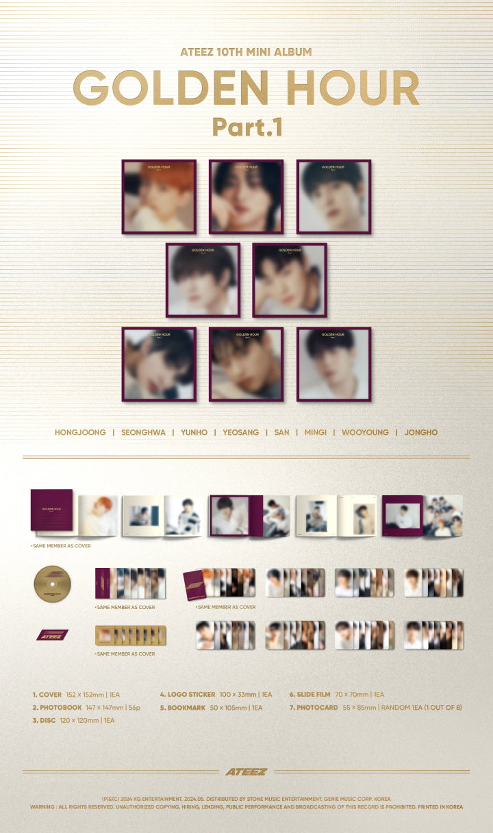 ATEEZ 10th Mini Album GOLDEN HOUR Part. 1 Digipak Version (8 Versions) Random 1ea.