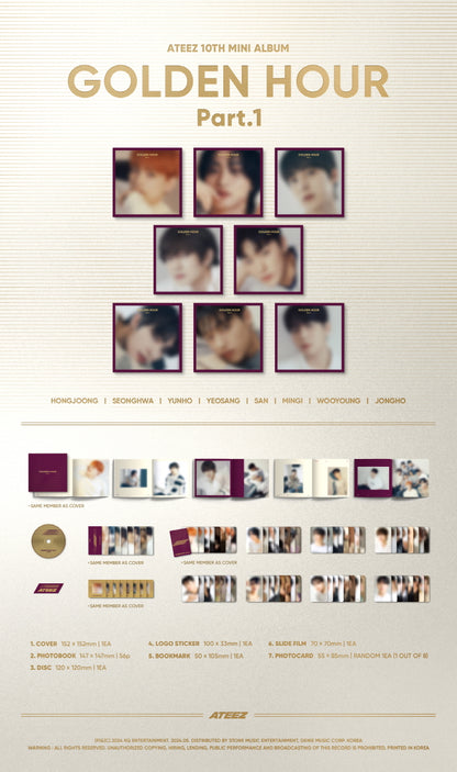 ATEEZ 10th Mini Album GOLDEN HOUR Part. 1 Digipak Version (8 Versions) Random 1ea.