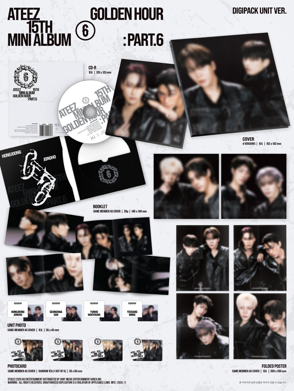 (PRE-ORDER 2026-11-13) ATEEZ - 15th Mini Album [GOLDEN HOUR : Part.6] DIGIPACK UNIT Version (4 Versions) Random 1ea (🎁POB Included - Pre-order only)