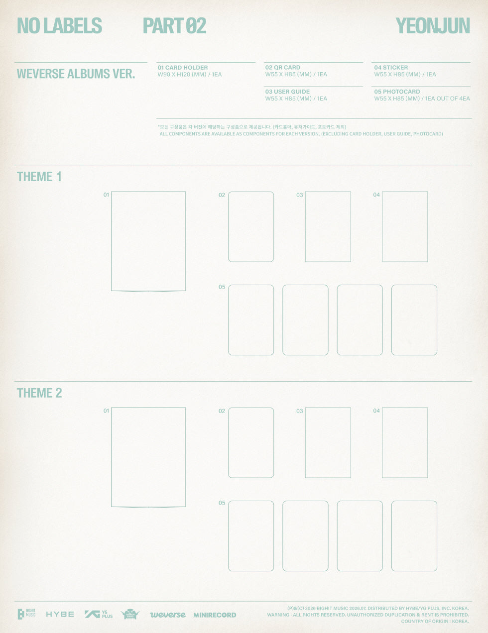 (PRE-ORDER 2026-07-10) YEONJUN (TXT) - [NO LABELS: PART 02] Weverse Albums Version (2 Versions) Random 1ea