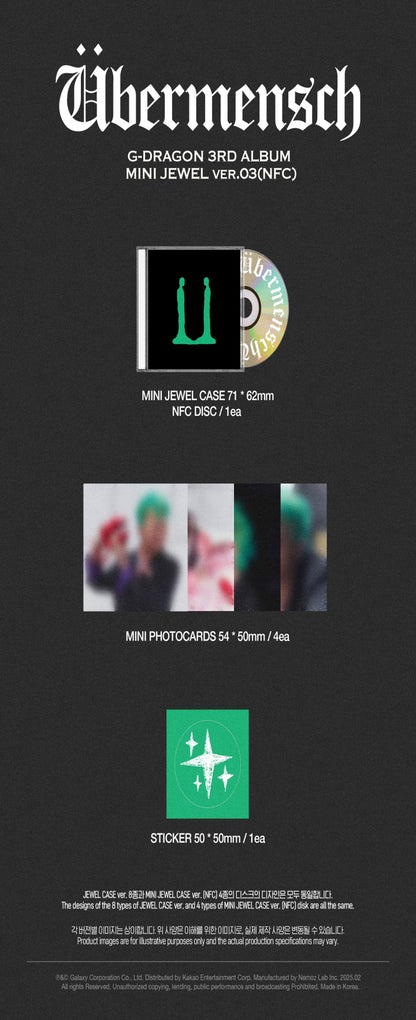 G-DRAGON (BIGBANG) - 3rd Album [Übermensch] Mini Jewel Version (NFC) (4 Versions) Random 1ea