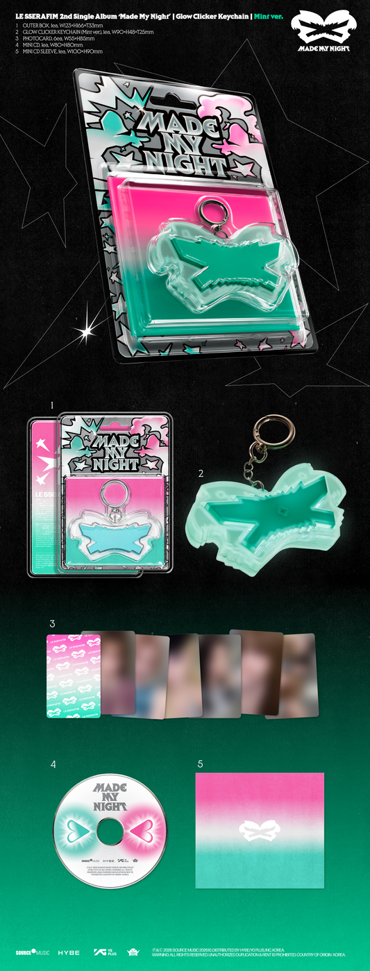 (PRE-ORDER 2026-10-23) LE SSERAFIM - 2nd Single Album [Made My Night] Glow Clicker Version (2 Versions)