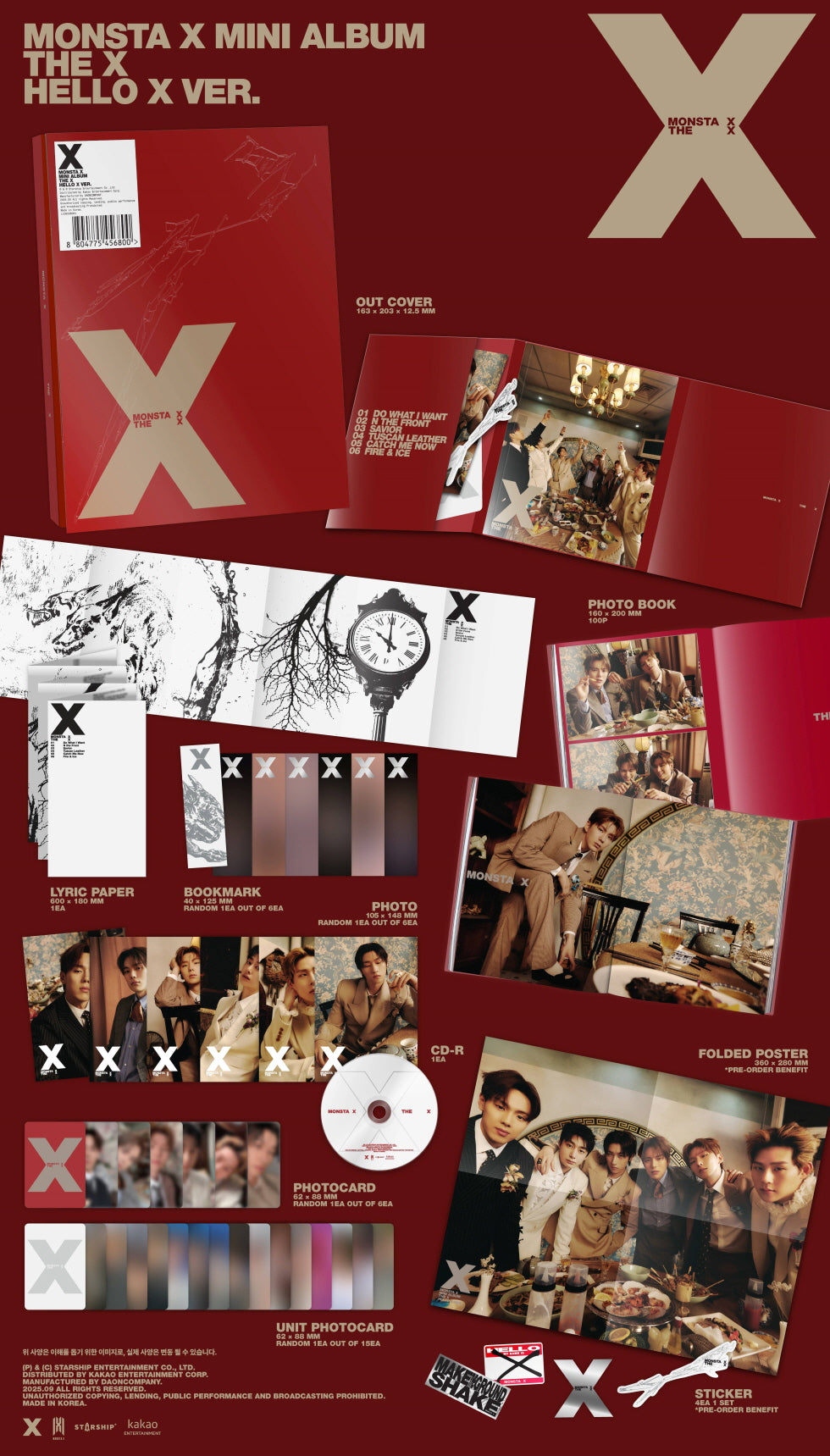 (PRE-ORDER 2025-09-02) MONSTA X - 13th Mini Album [THE X] (4 Versions) Random 1ea