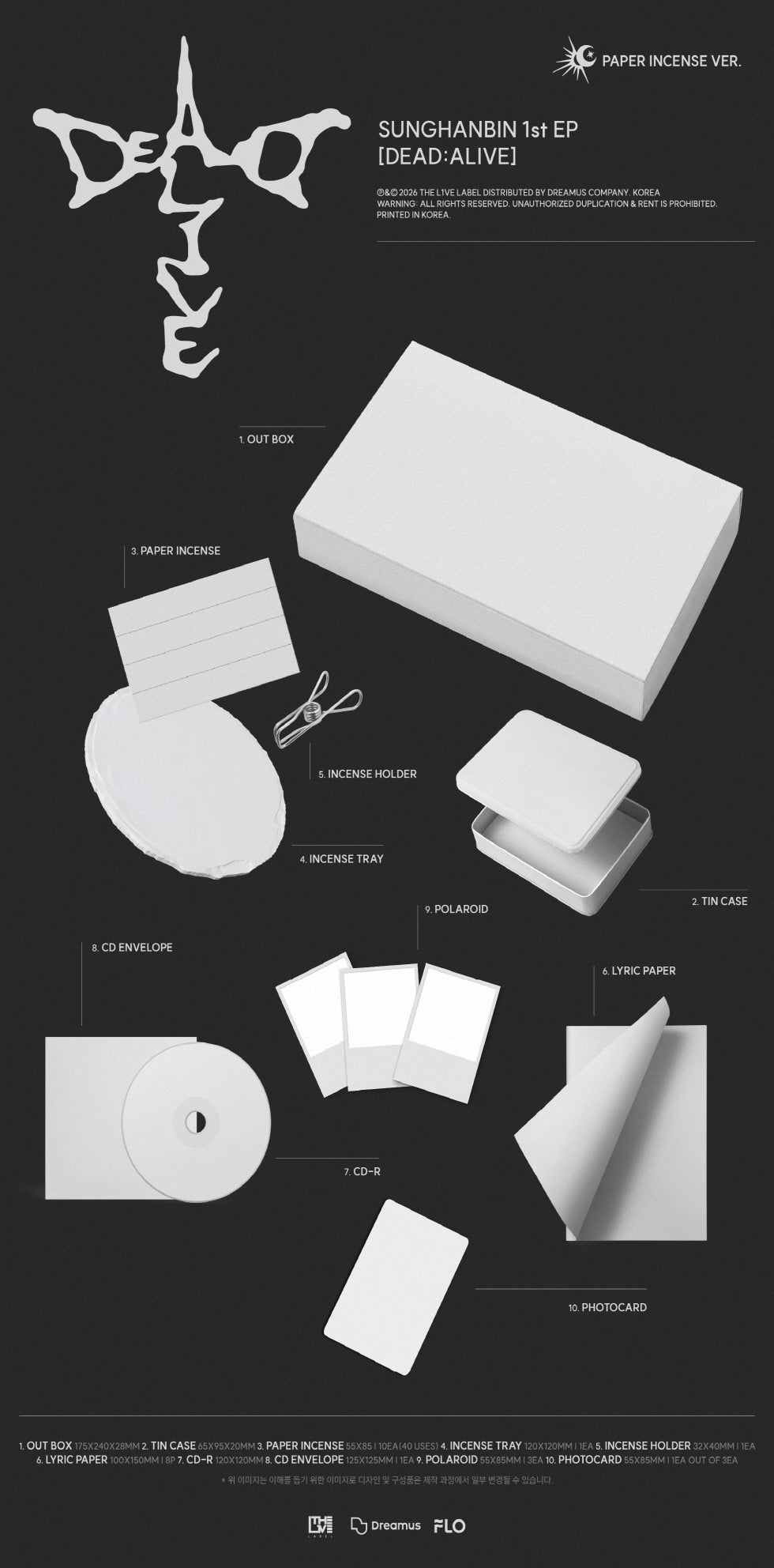 (PRE-ORDER 2026-10-12) SUNGHANBIN 성한빈 - 1st EP Album [DEAD:ALIVE] Paper Incense Version