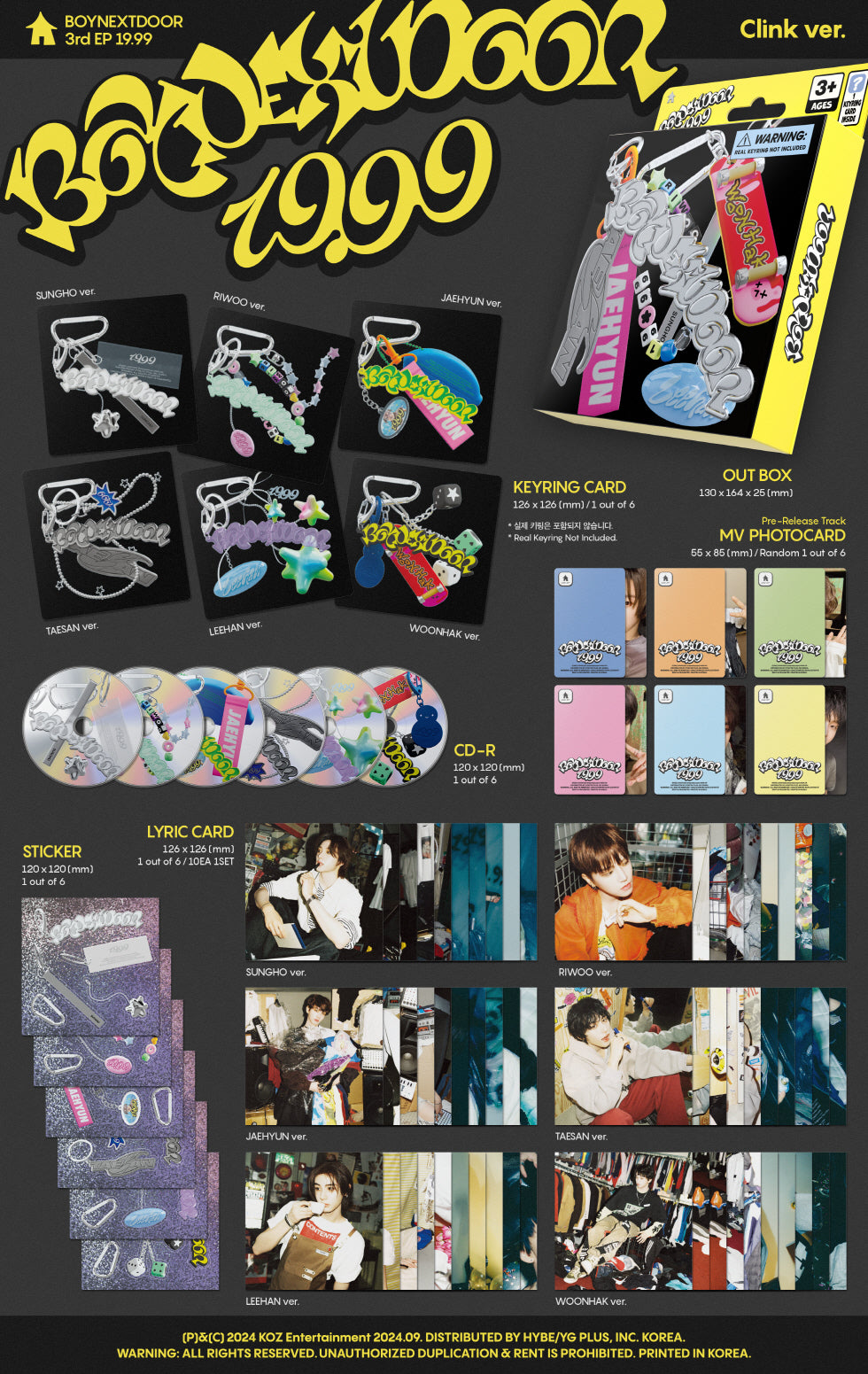 BOYNEXTDOOR 19.99 Clink ver. 6形態 BOYNEXTDOOR - 3RD EP [19.99] (CLINK VER.) (6 VERSIONS) RANDOM