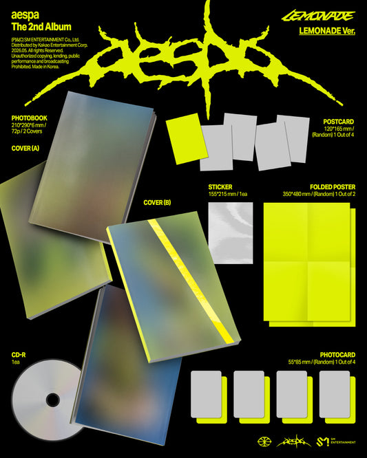 (PRE-ORDER 2026-05-29) aespa - 2nd Album [LEMONADE] LEMONADE Version (2 Versions) Random 1ea (POB MUSICPLANT POB Included)