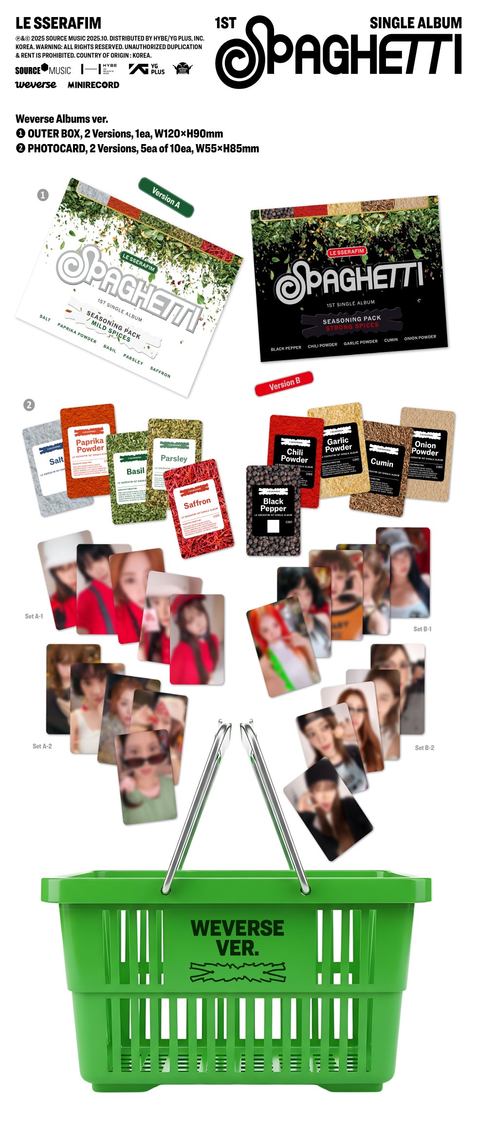 (PRE-ORDER 2025-10-24) LE SSERAFIM - 1st Single Album [SPAGHETTI] Weverse Albums Version (2 Versions) Random 1ea (Weverse Shop POB 1ea Included)