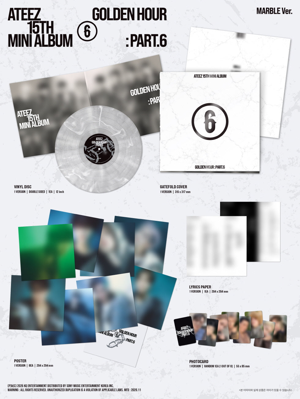 (PRE-ORDER 2026-11-13) ATEEZ - 15th Mini Album [GOLDEN HOUR : Part.6] MARBLE Version (LP Vinyl Version)