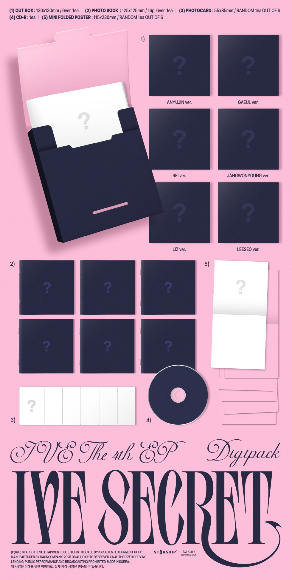 (PRE-ORDER 2025-08-26) IVE - 4th EP Album [IVE SECRET] Digipack Version (6 Versions) Random 1ea