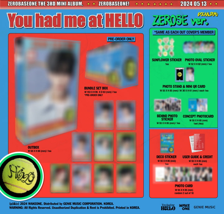 ZEROBASEONE 3rd Mini You Had me at HELLO ZEROSE Version POCAALBUM (9 Versions) Random