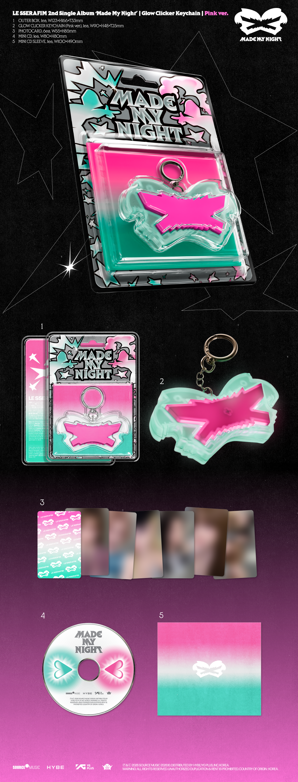 (PRE-ORDER 2026-10-23) LE SSERAFIM - 2nd Single Album [Made My Night] Glow Clicker Version (2 Versions)