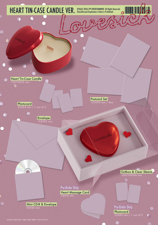 (PRE-ORDER 2026-11-09) Chaeryeong 채령 (ITZY) - 1st Mini Album [Lovesick] HEART TIN-CASE CANDLE Versions