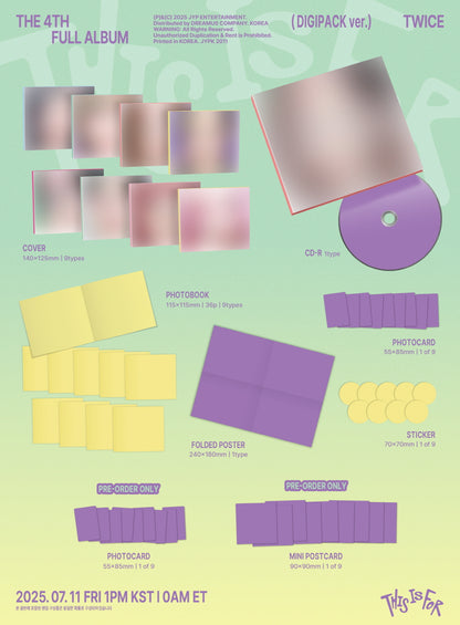(PRE-ORDER 2025-07-11) Twice - 4th Full Album [THIS IS FOR] Digipack Version (9 Versions) Random 1ea (POB - Photocard, Mini Postcard)