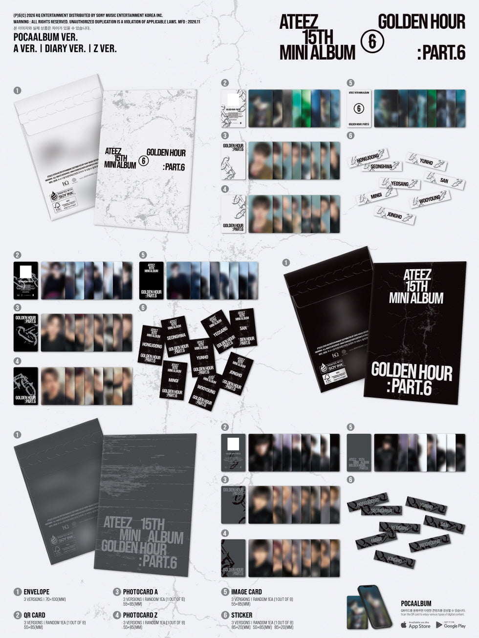 (PRE-ORDER 2026-11-13) ATEEZ - 15th Mini Album [GOLDEN HOUR : Part.6] POCAALBUM Version (3 Versions) Random 1ea (🎁POB Included - Pre-order only)