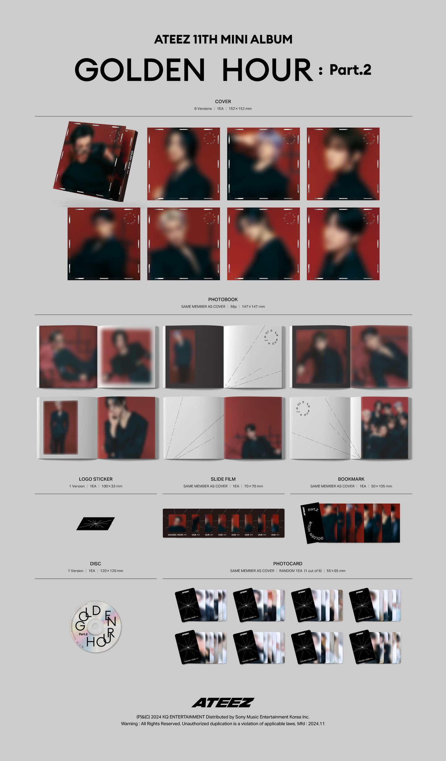 ATEEZ - 11th Mini Album GOLDEN HOUR: Part.2 Digipack Version (8 Versions).