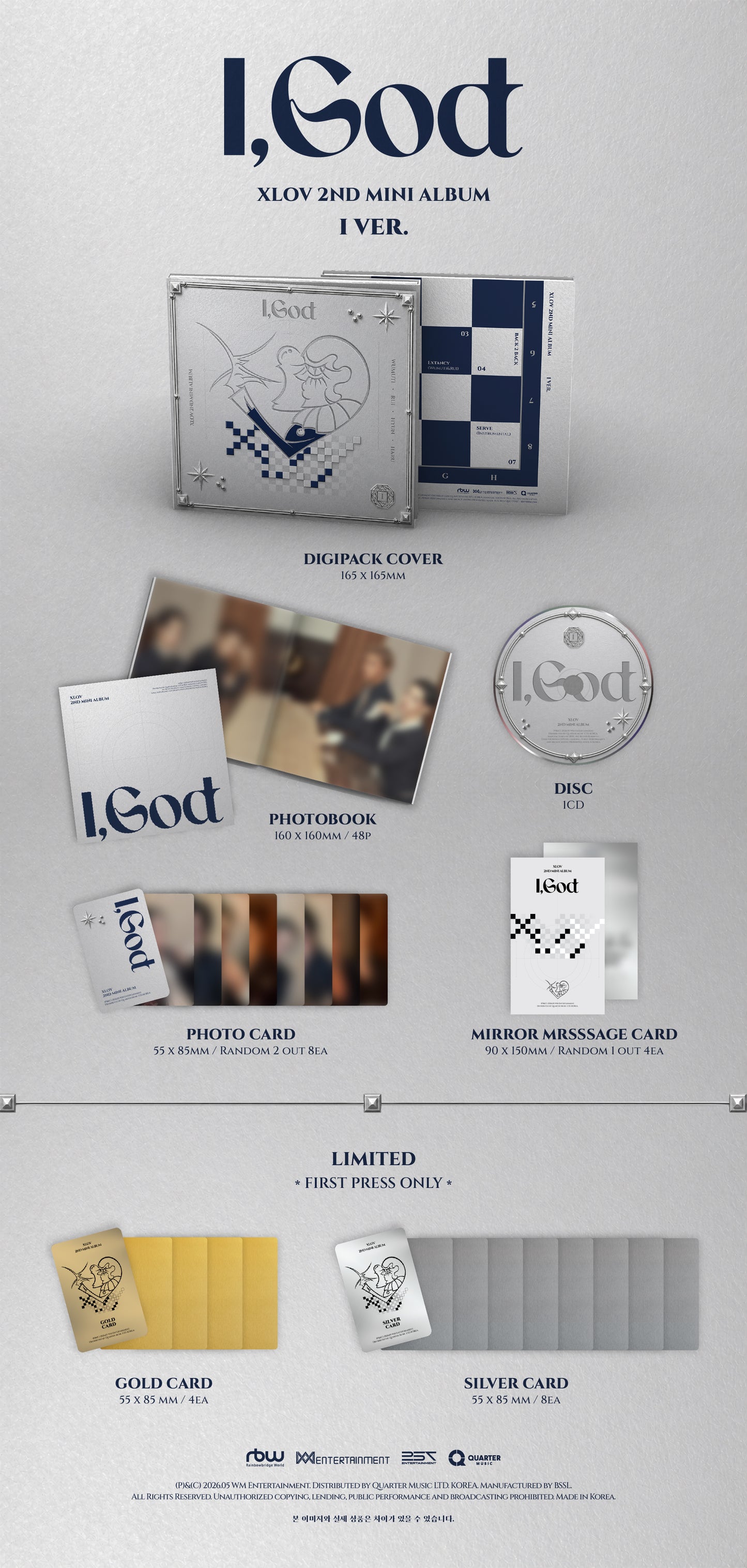 (PRE-ORDER 2026-05-28) XLOV - 2nd Mini Album [I,God] (4 Versions) Set