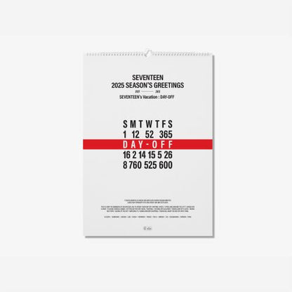 Seventeen - 2025 Season's Greetings - Wall Calendar (with K-Towns Season's Greetings Event)[POB - Spill the feels album's POB - Unreleased Selfie Photocard 2ea Included!! (Limited Quantity)]..