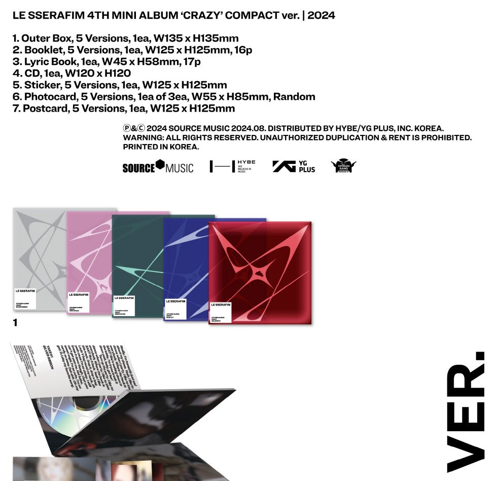 LE SSERAFIM アルバム CD セット LE SSERAFIM - 4th Mini Album [CRAZY] (Vol.1) Outer Box + Booklet +