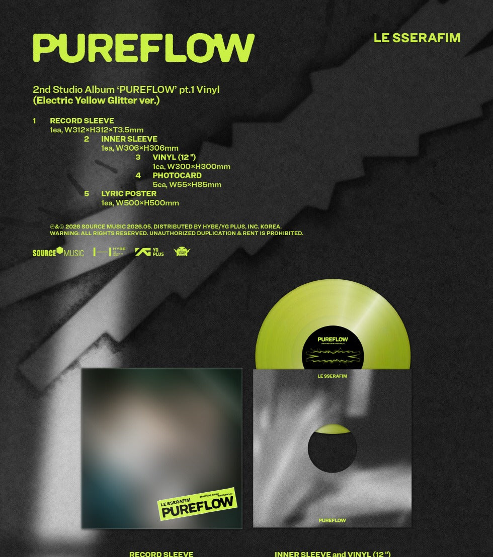 (PRE-ORDER 2026-05-22) LE SSERAFIM - 2nd Studio Album [PUREFLOW pt.1] LP Vinyl Version (2 Versions) Random 1ea