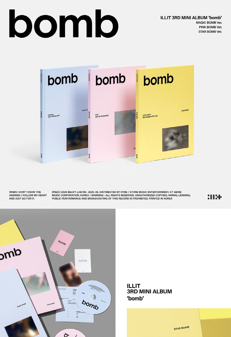 (PRE-ORDER 2025-06-16) ILLIT - 3rd Mini Album [bomb] (3 Versions) Set (POB - Photocard 3ea included - pre-order only)