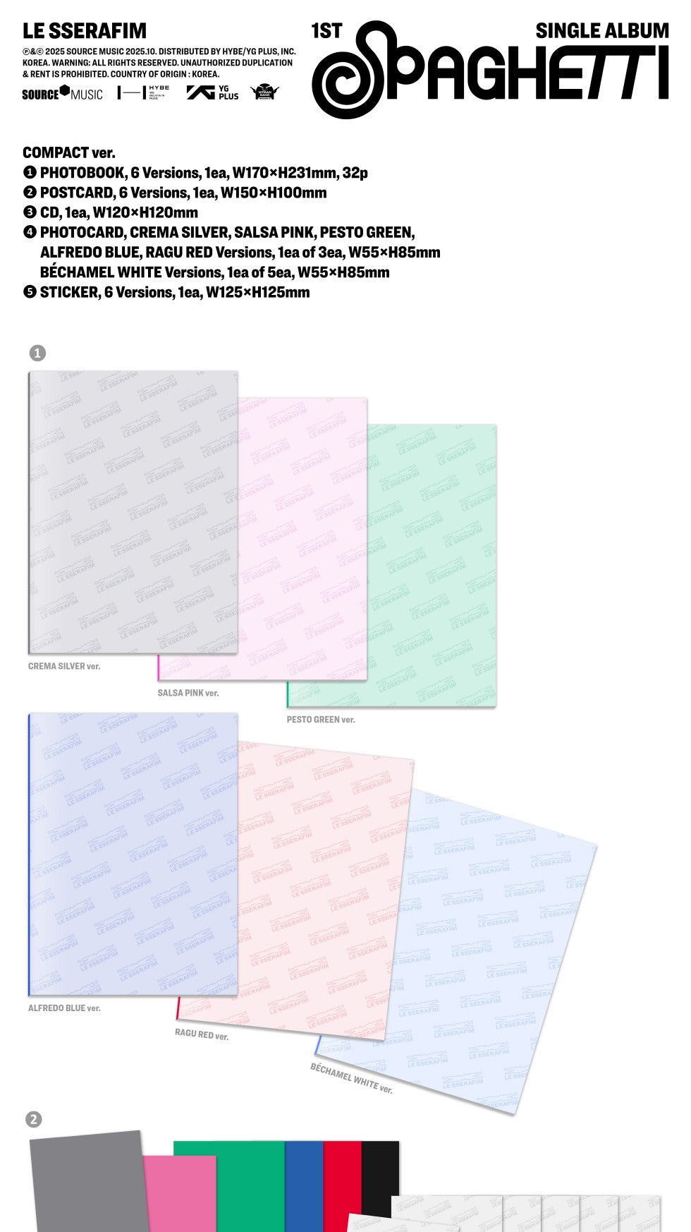 (PRE-ORDER 2025-10-24) LE SSERAFIM - 1st Single Album [SPAGHETTI] Compact Version (6 Versions) Random 1ea