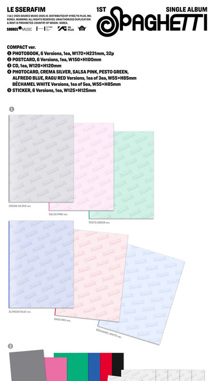 (PRE-ORDER 2025-10-24) LE SSERAFIM - 1st Single Album [SPAGHETTI] Compact Version (6 Versions) Random 1ea