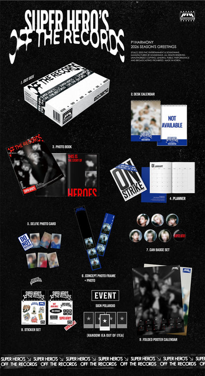(PRE-ORDER 2025-01-14) P1Harmony - 2026 Season's Greetings [SUPER HERO'S OFF THE RECORDS](POB - Photocard 1ea)(💝 K-Towns 2026 Season's Greetings Event!)