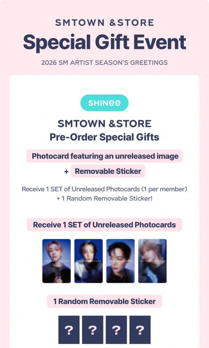 (PRE-ORDER 2026-01-30) SHINee - 2026 Season's Greetings (POB - Photocard Set + Removable Sticker)(💝 K-Towns 2026 Season's Greetings Event!)