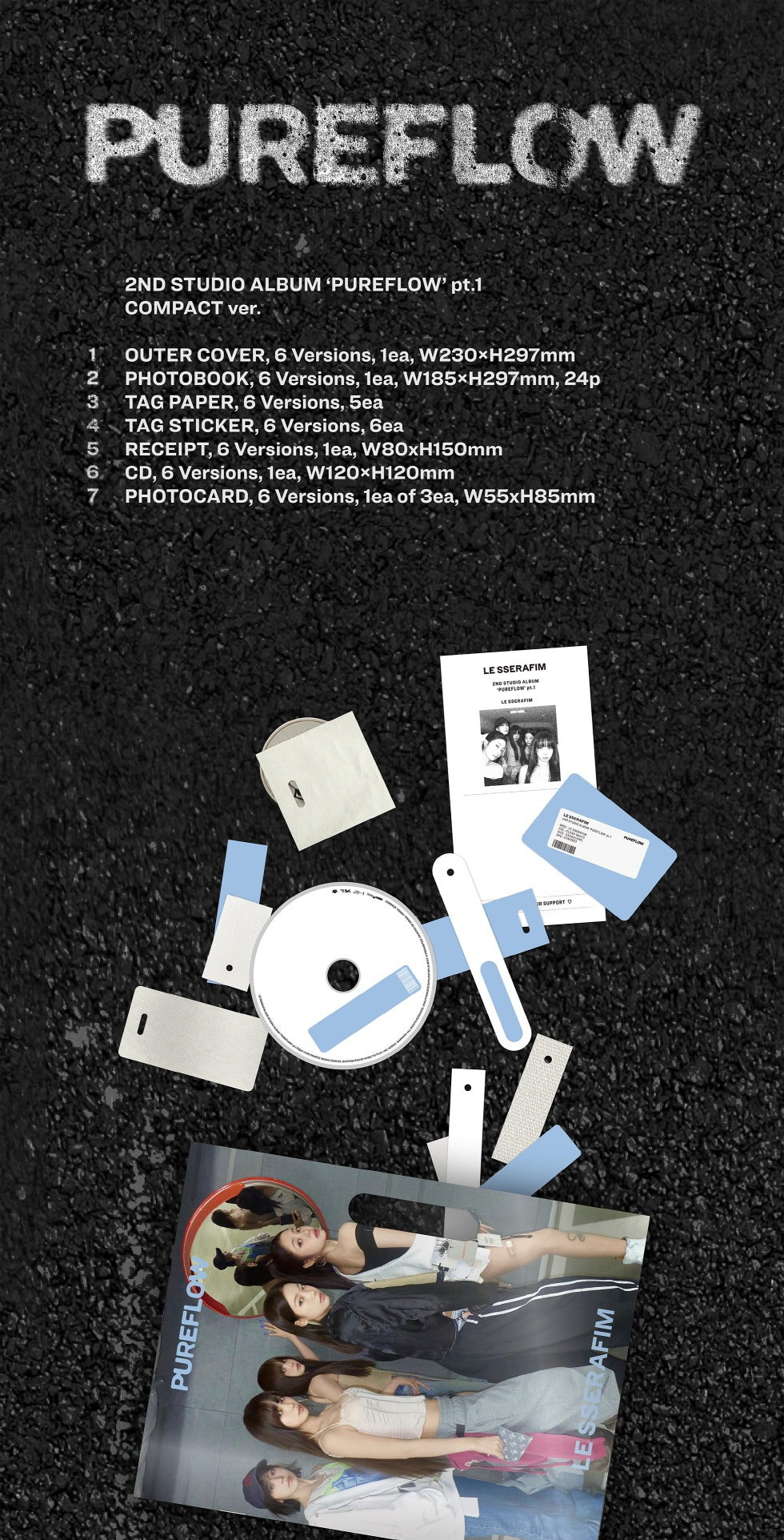 LE SSERAFIM - 2nd Studio Album [PUREFLOW pt.1] COMPACT Version (6 Versions)(Weverse Shop POB Included)