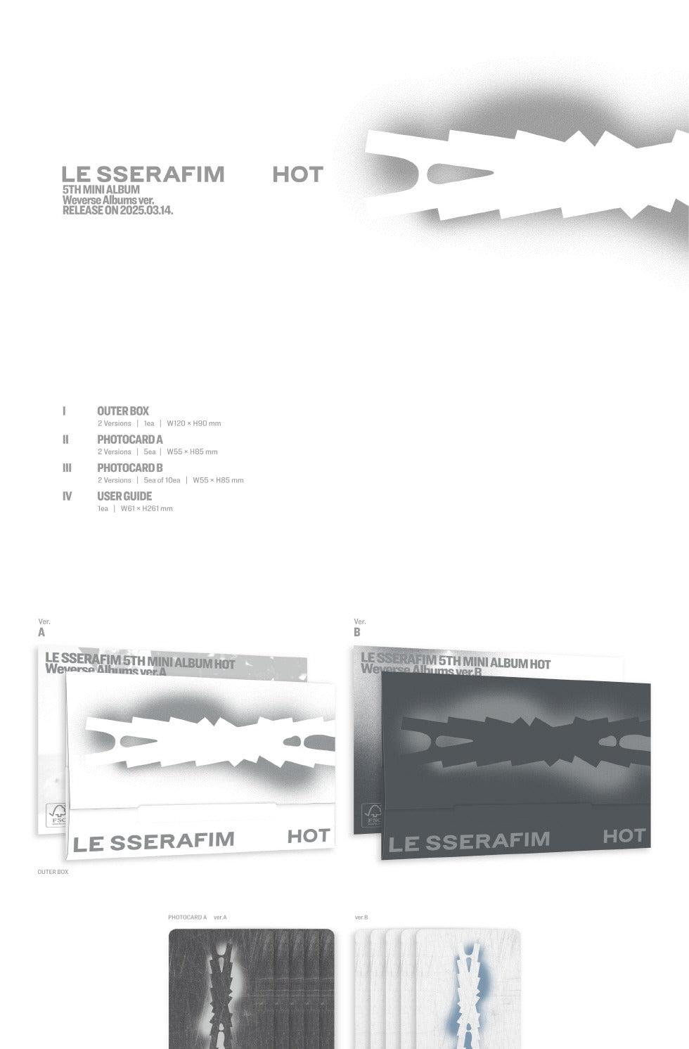 LE SSERAFIM - 5th Mini Album [HOT] Weverse Albums Version (2 Versions).