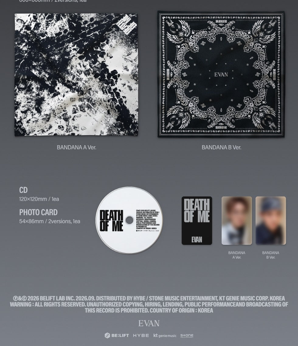 (PRE-ORDER 2026-09-07) EVAN 에반 - 1st Mini Album [DEATH OF ME] BANDANA Version (2 Versions) Set