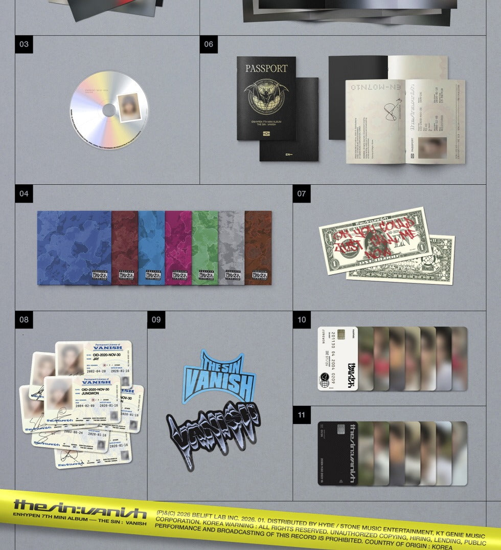 (PRE-ORDER 2026-01-26) ENHYPEN - 7th Mini Album [THE SIN : VANISH] Fugitives Version (7 Versions) Random 1ea (POB - Photocard 1ea Pre-order only)