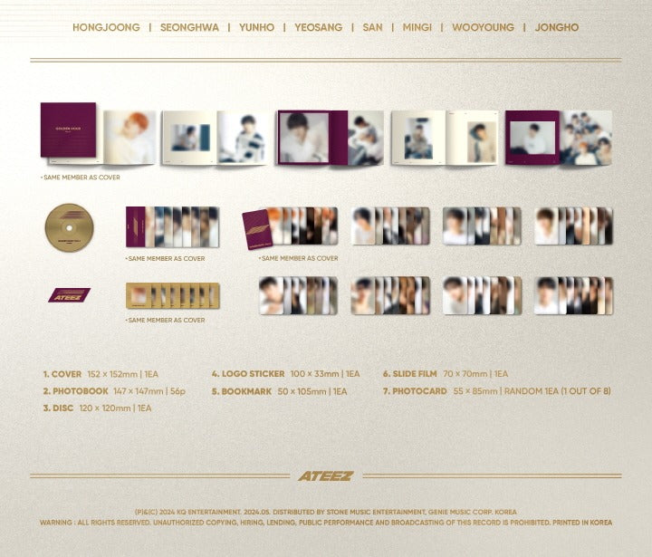 ATEEZ 10th Mini Album GOLDEN HOUR Part. 1 Digipak Version (8 Versions) Random 1ea.
