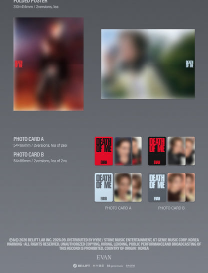 (PRE-ORDER 2026-09-07) EVAN 에반 - 1st Mini Album [DEATH OF ME] (2 Versions) Random 1ea
