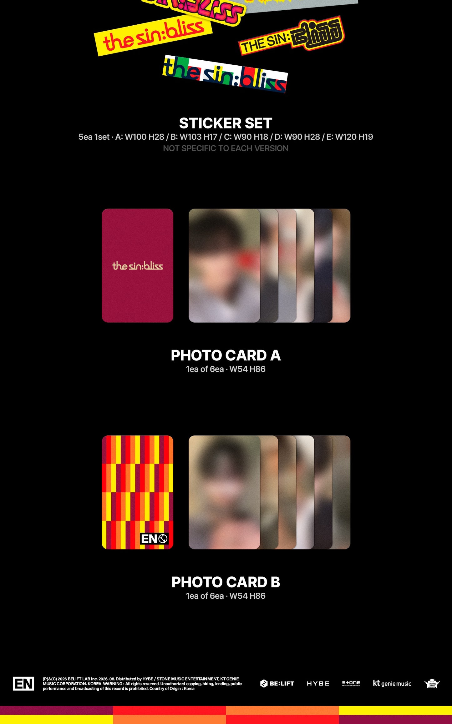 (PRE-ORDER 2026-08-21) ENHYPEN - 8th Mini Album [the sin : bliss] Standard Version (4 Versions) Random 1ea (POB Included - pre-order only)