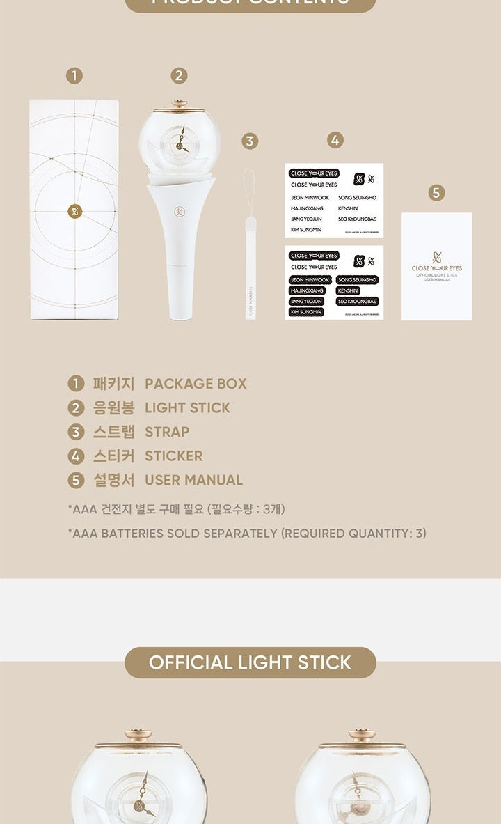 CLOSE YOUR EYES - OFFICIAL LIGHT STICK (POB Photocard included)