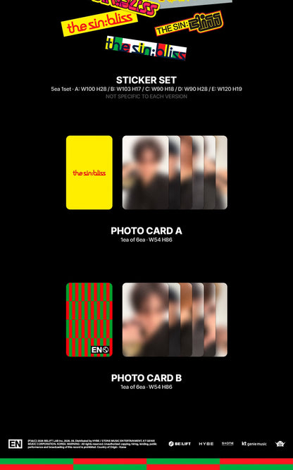 (PRE-ORDER 2026-08-21) ENHYPEN - 8th Mini Album [the sin : bliss] Standard Version (4 Versions) Random 1ea (POB Included - pre-order only)
