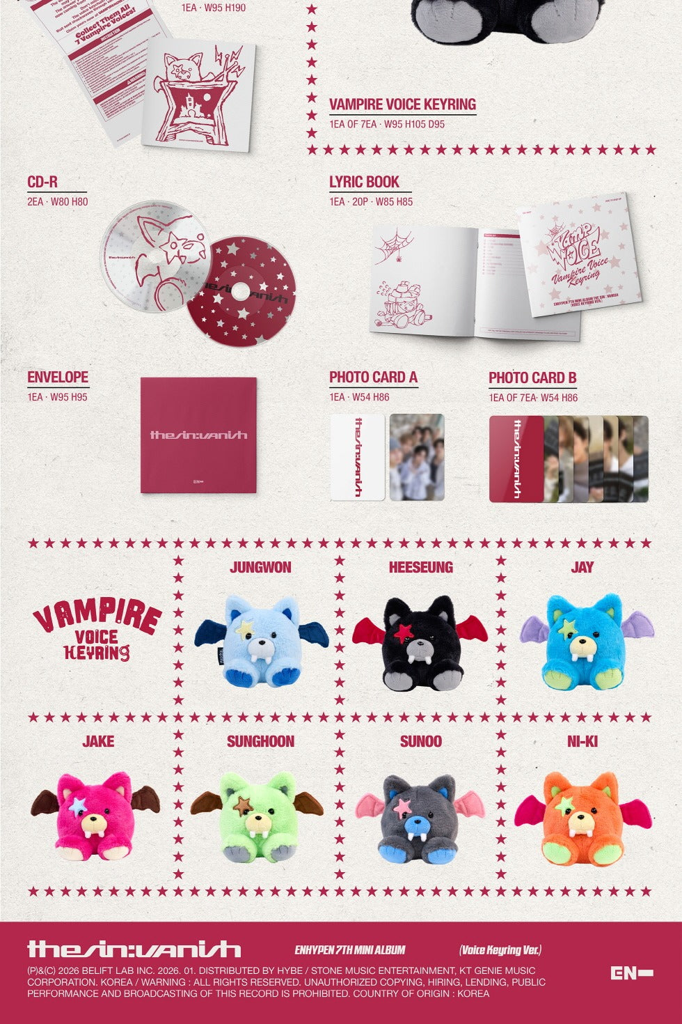 (PRE-ORDER 2026-01-26) ENHYPEN - 7th Mini Album [THE SIN : VANISH] Voice Keyring Version (7 Versions) Random 1ea