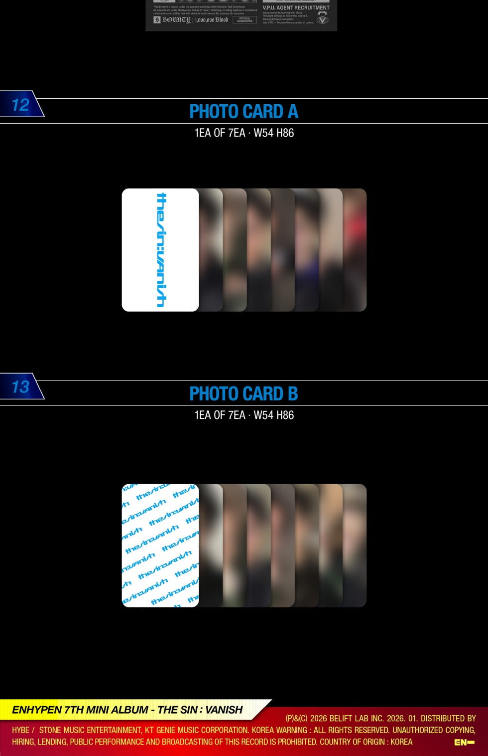 ENHYPEN - 7th Mini Album [THE SIN : VANISH] Standard Version (3 Versions)(POB Option Available).