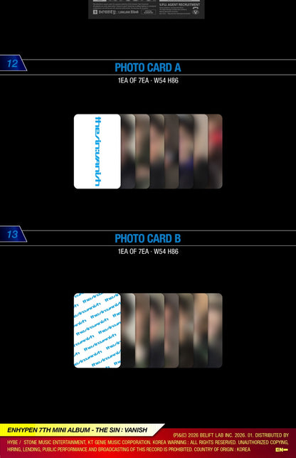 ENHYPEN - 7th Mini Album [THE SIN : VANISH] Standard Version (3 Versions)(POB Option Available).