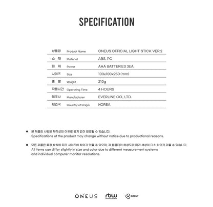 ONEUS - OFFICIAL LIGHT STICK VER.2 (with K-Towns Light Stick Event)_
