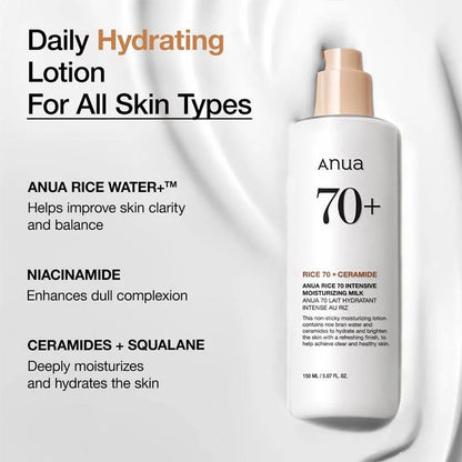 ANUA - Rice 70 Intensive Moisturizing Milk (150 mL).